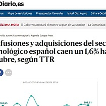 Las fusiones y adquisiciones del sector tecnolgico espaol caen un 1,6% hasta octubre, segn TTR